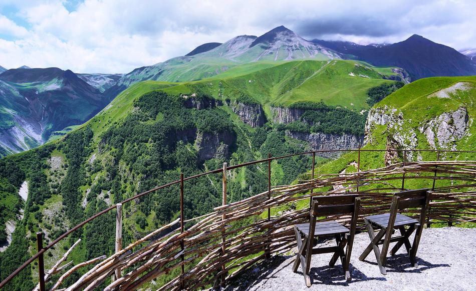 chairs near the fence on the mountain in Georgia