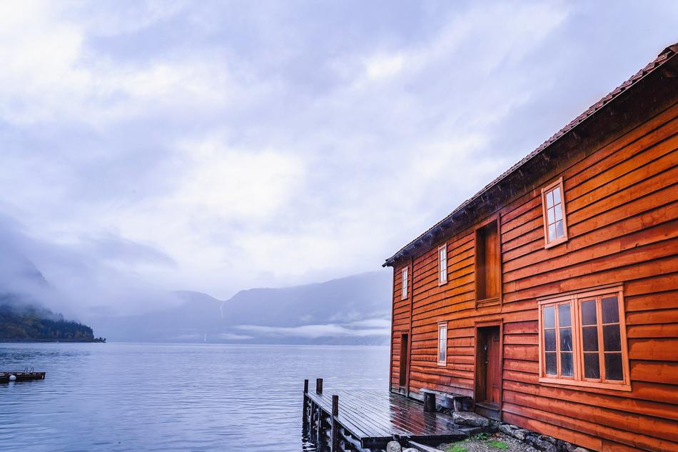 Boat House in norway in autumn