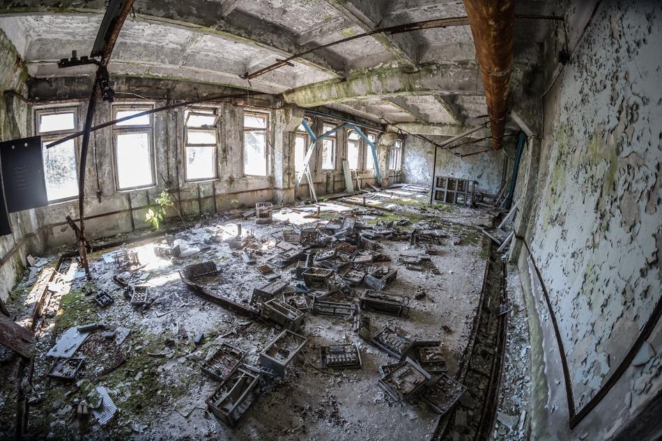 Old building with light from the windows, in Pripyat, Ukraine