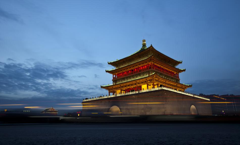 temple against the evening sky in China
