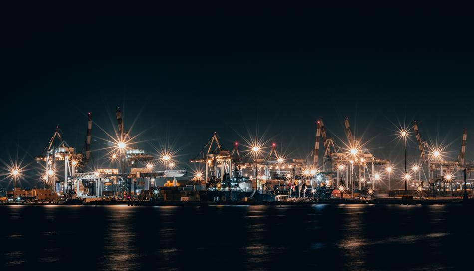 Landscape of the Port of Hafia in Israel, with colorful lights, at the night