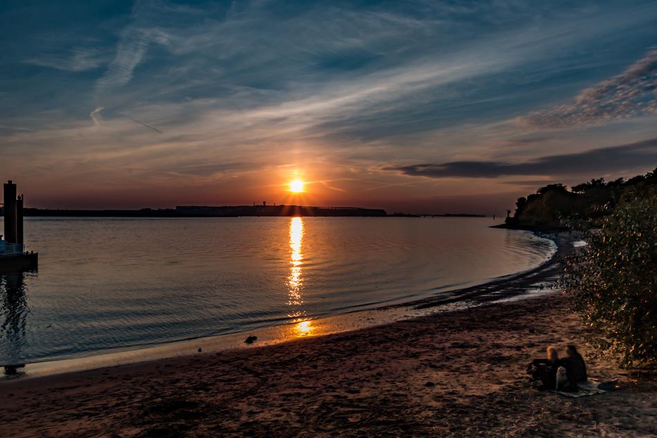 sunset over the bank of the river Elba