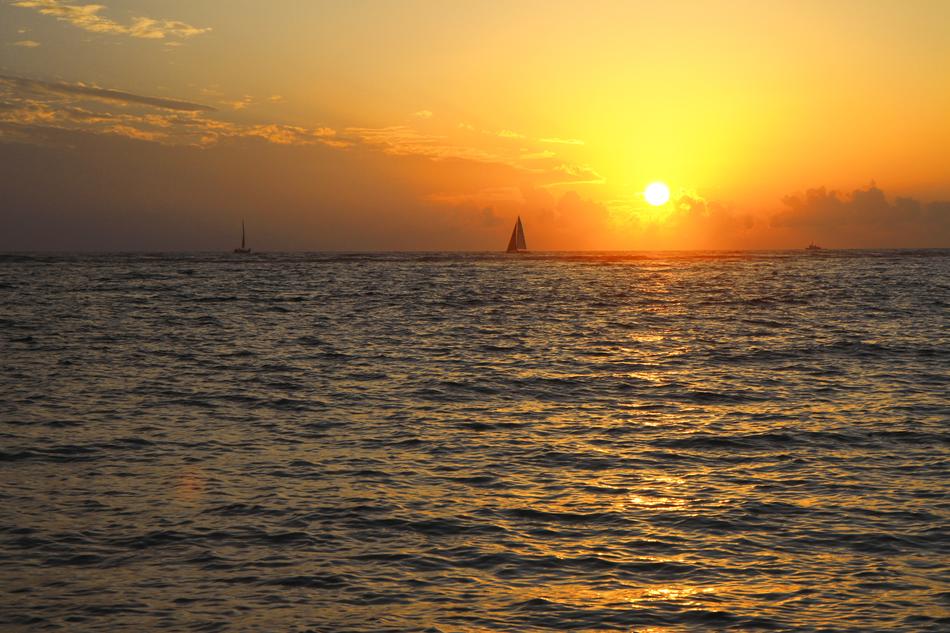 Sunset and sea bay