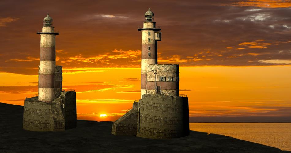 Lighthouses at Evening Sunset