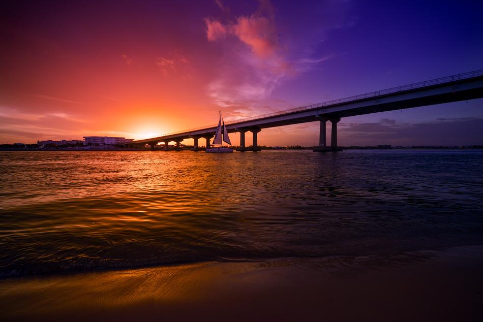 bridge in Orange Beach at sunset