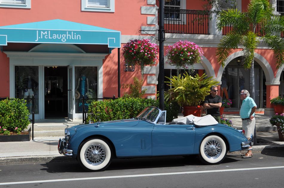 blue retro car on the streets of Naples in Florida