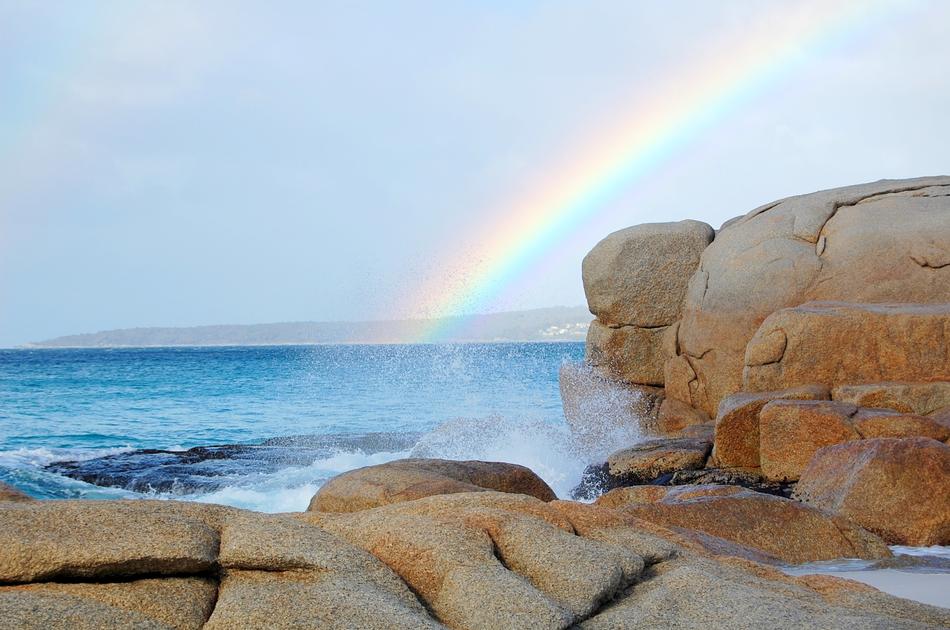 colorful rainbow over the coast of australia