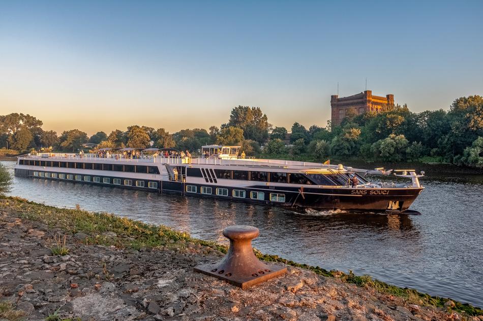 Ms Sans Souci swimming on the river cruis in Bremen, Germany