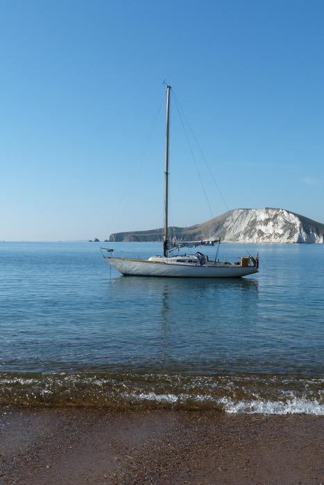 view from the shore of the boat at Worbarrow Bay