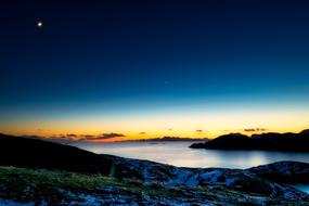 panoramic lake view in norway at night