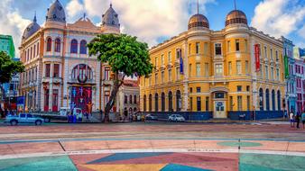 Colorful and beautiful center of Recife in Pernambuco, Brazil, with plants