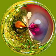 Close-up of the colorful and beautiful, shiny Christmas bulb, at green background