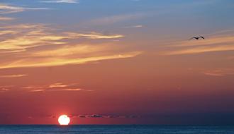 North Sea at Sunset Evening