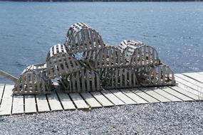 Wooden Lobster Traps on pier