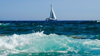 sailing ship, waves and spray of the sea