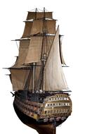 Model of the vintage ship in light, at white background, clipart