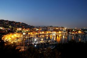 night panorama of Piraeus port, Greece