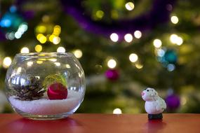 decorative vase on a background of christmas tree