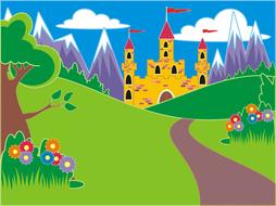 cartoon medieval castle and meadow