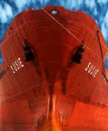 big red ship, bottom view