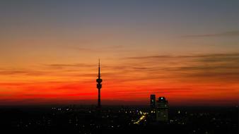 Olympia Tower Munich and Evening Sky