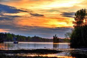 Fishermen at Sunset Sky