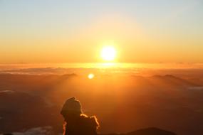 panoramic view of the mountain landscape in the rays of the setting sun