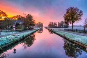 Landscape of colorful bright sky in countryside