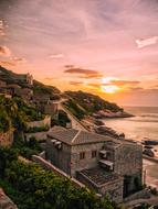 Beautiful and colorful coast of Matsu Islands in Taiwan, at colorful and beautiful sunset with clouds