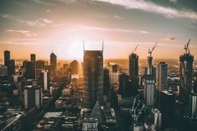 skyscrapers, horizon, sunset