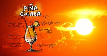 pina colada cocktail recipe at sunset