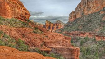 Beautiful and colorful landscape of the desert in Sedona, Arizona, USA, with colorful rocks and green plants