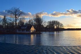 Lake House at sunset