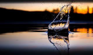 Splash of water at Sunset, macro