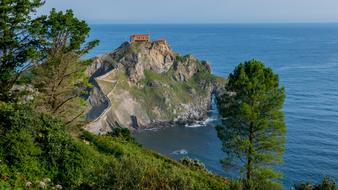 Beautiful landscape of the Hermitage on the coast of Spain, with plants