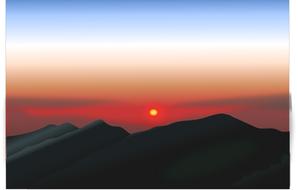 landscape of mountain ocean at red sunset