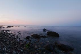 purple calm Sea at Coast, twilight