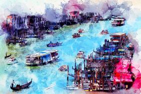 venice boats ship art watercolor
