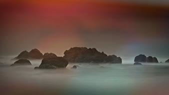 landscape of foggy Rocky Sea Coast