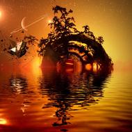 sunset at sea as a photomontage