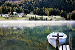 white wooden boat on the lake