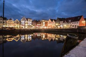 houses by the lake at night