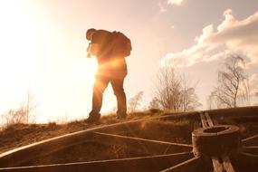 silhouette of the photographer in the bright sun