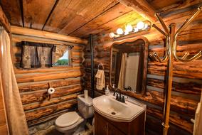 bathroom in a log house