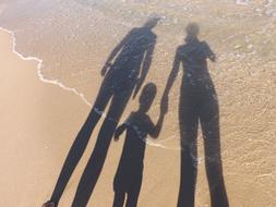 family shadow on the beach by the sea