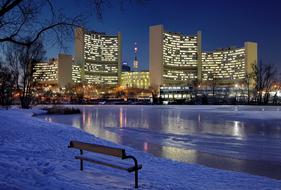 modern architecture in vienna at dusk