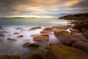 stones, coast, fog