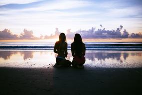 Girls on Beach at Dusk