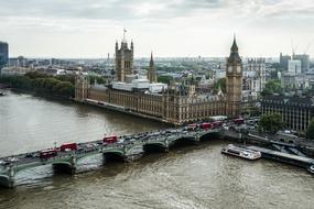 aerial photography of central london near the river