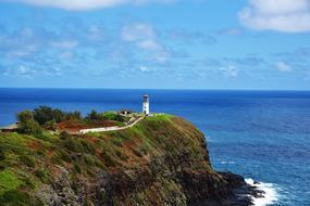 lighthouse on a hill near the sea